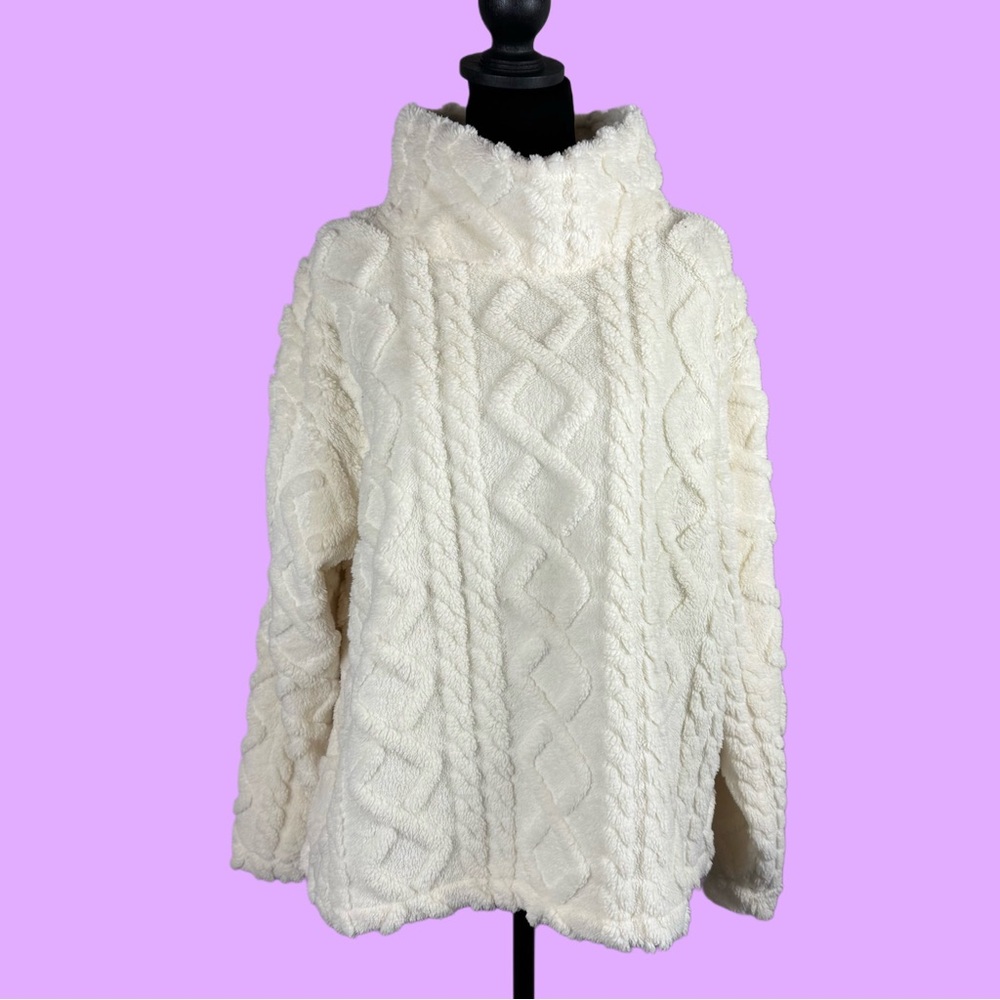 Eddie Bauer Cozy Cable Fleece Pullover Mock Neck Ivory/Cream - Picture 3 of 13
